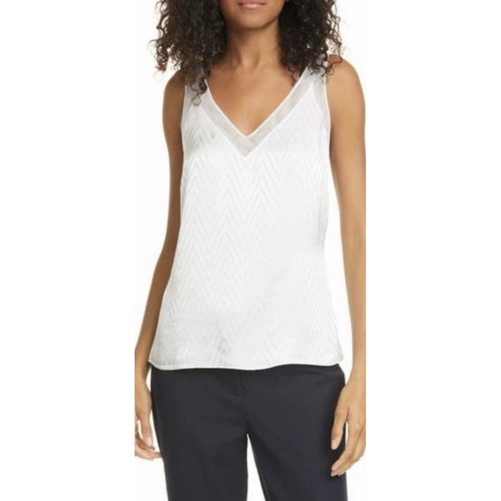 Ted Baker Chevron Jacquard Camisole Women Size 2‎ Small White V-Neck Mesh Tank